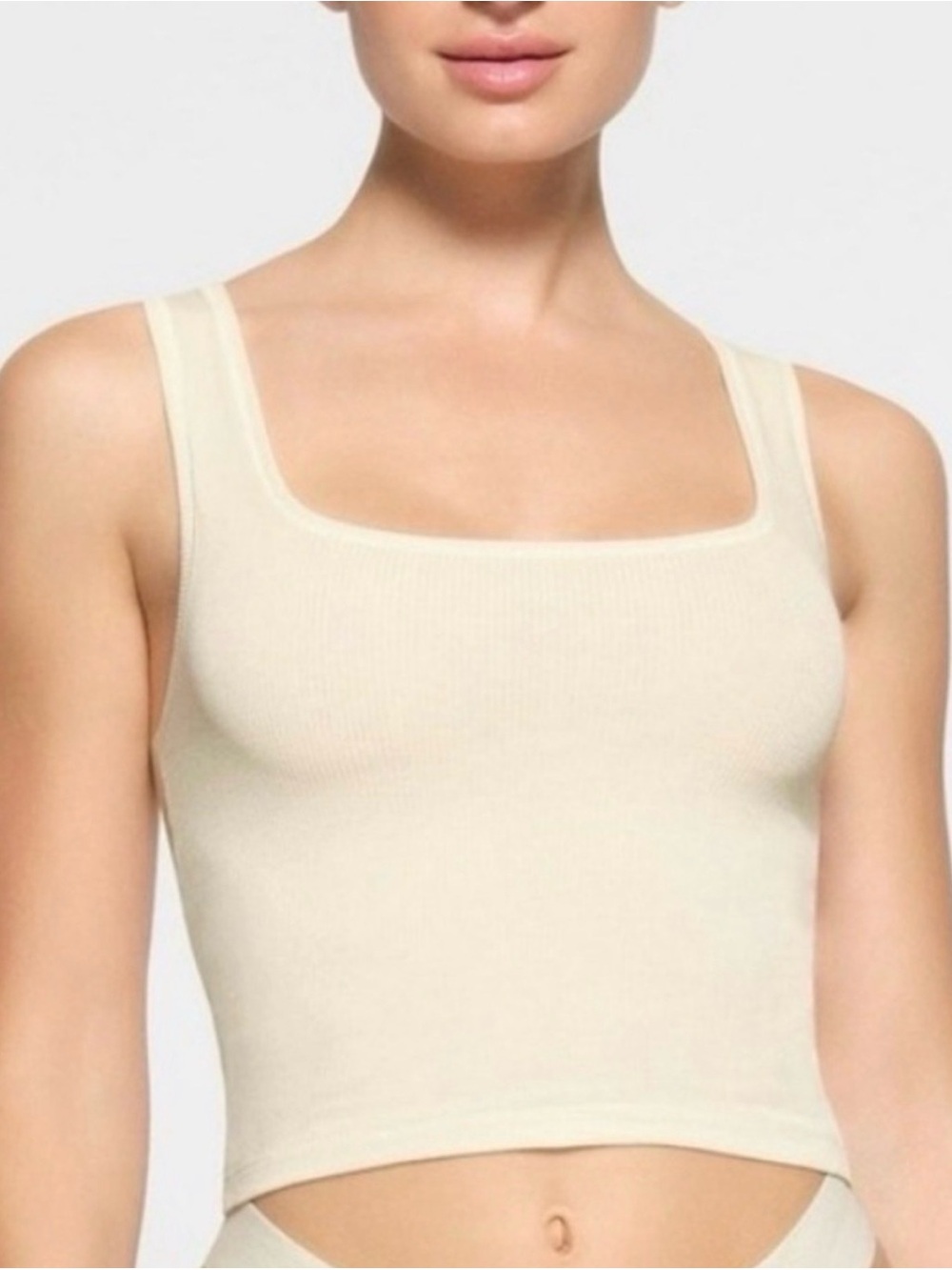 SKIMS Ribbed Square-Neck Tank in Cream